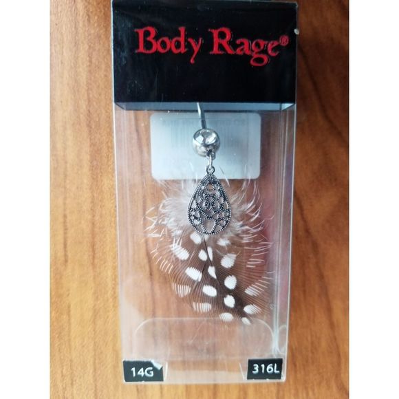 Feather and Gem Belly Button Ring 14g - Picture 1 of 1